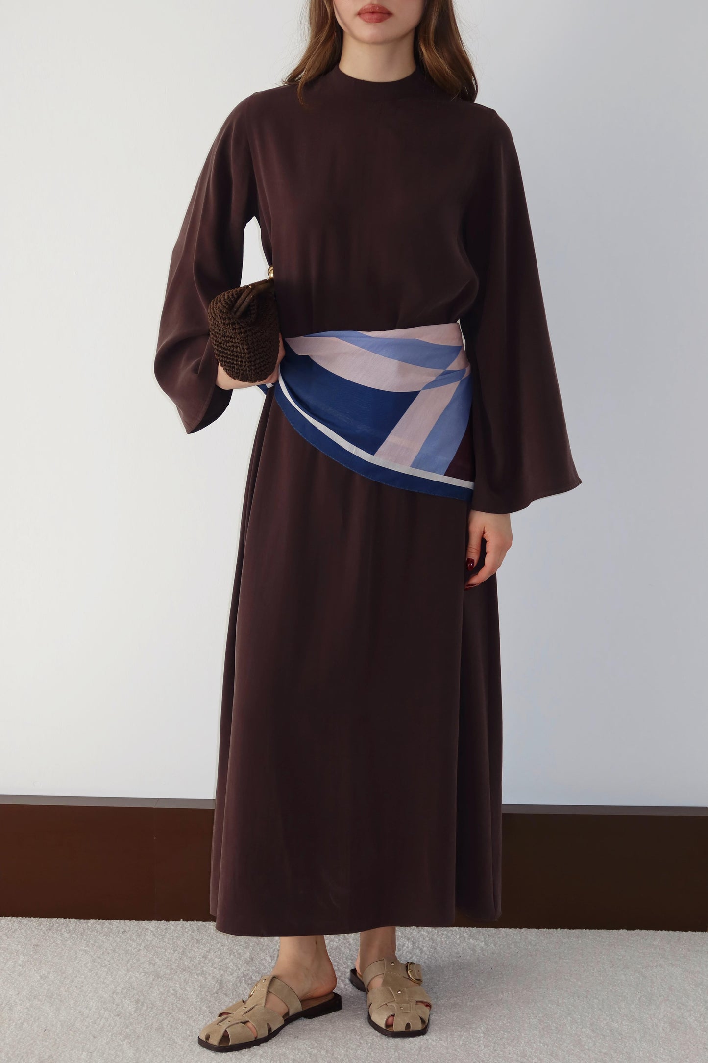 Naya Scarf Detail Modal Dress-Dark Chocolate