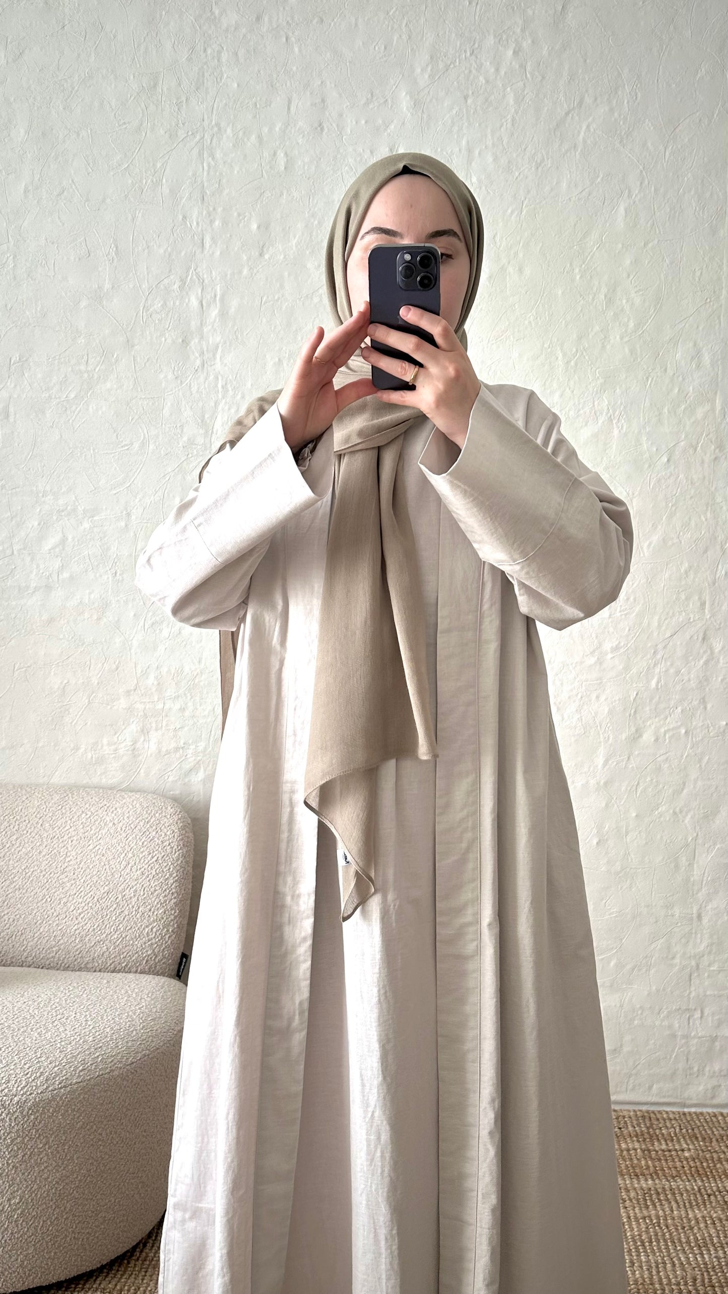 Rumi 2-piece Linen Abaya Set - Stone