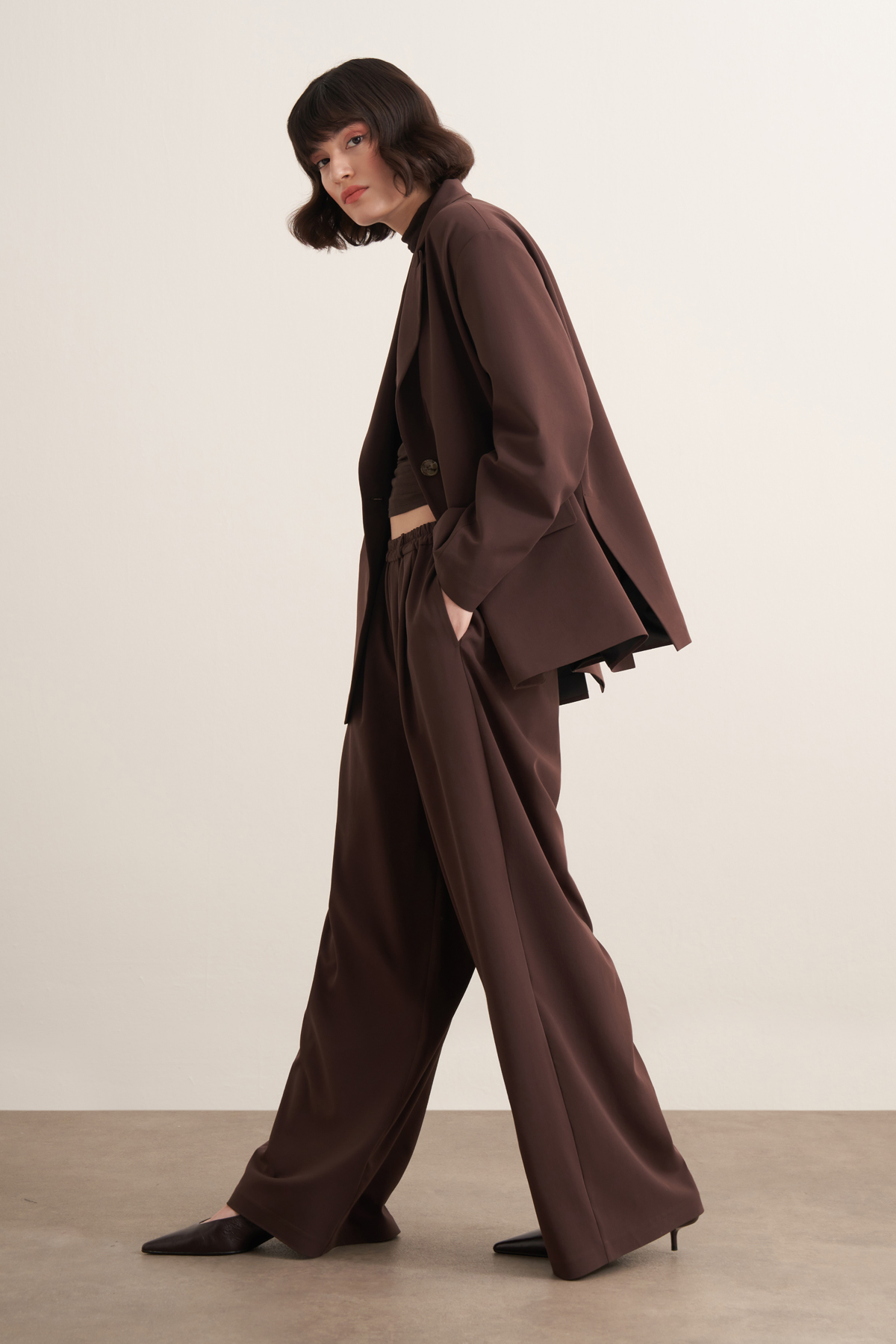 Sahar Oversized Blazer Jacket - Dark Brown