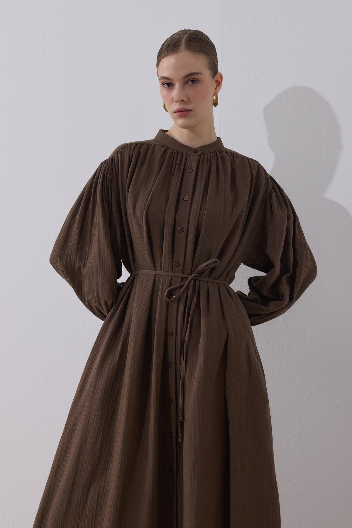 Alma Muslin Dress - Pastel Brown