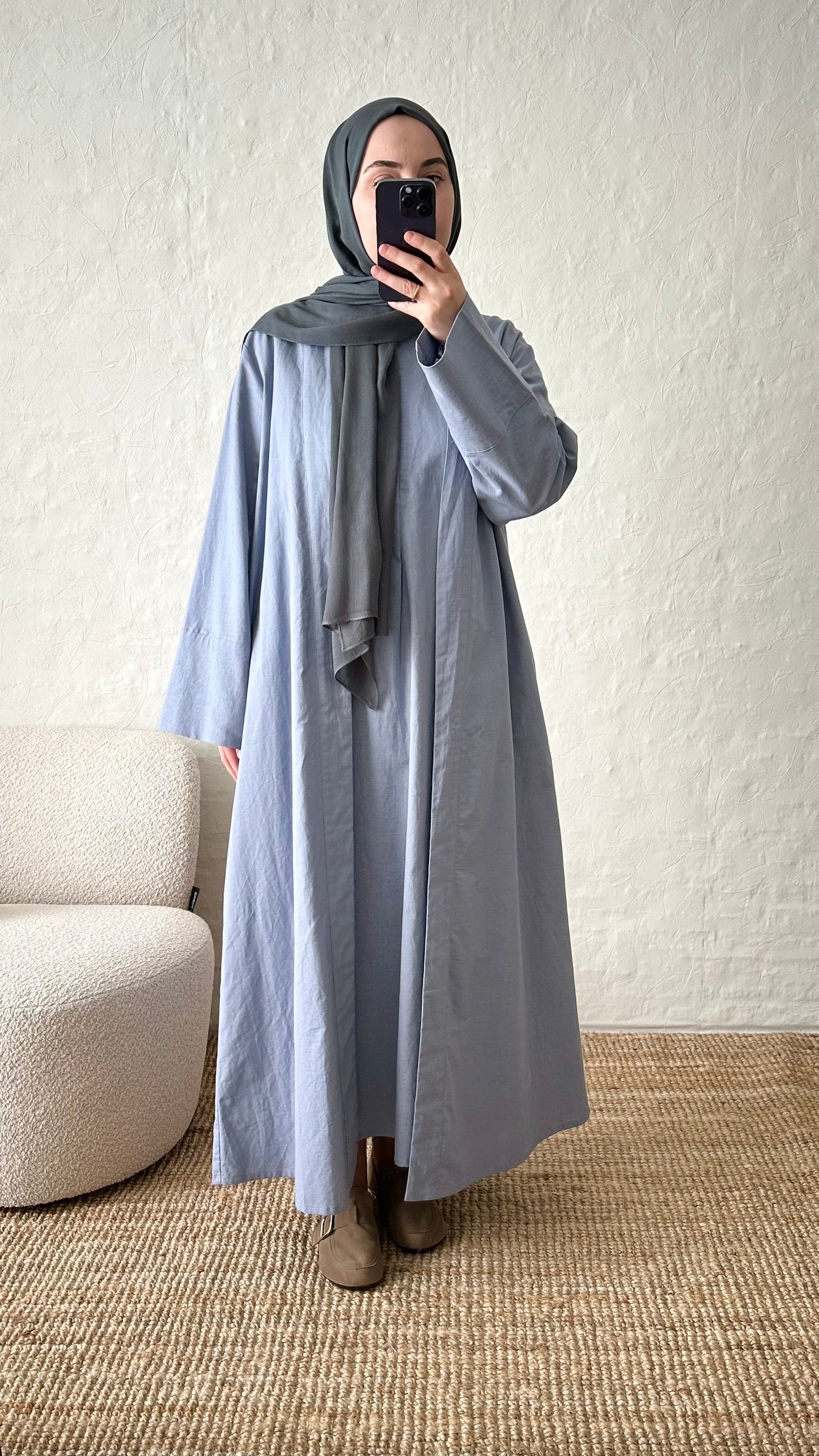 Rumi 2-piece Linen Abaya Set - Blue Gray