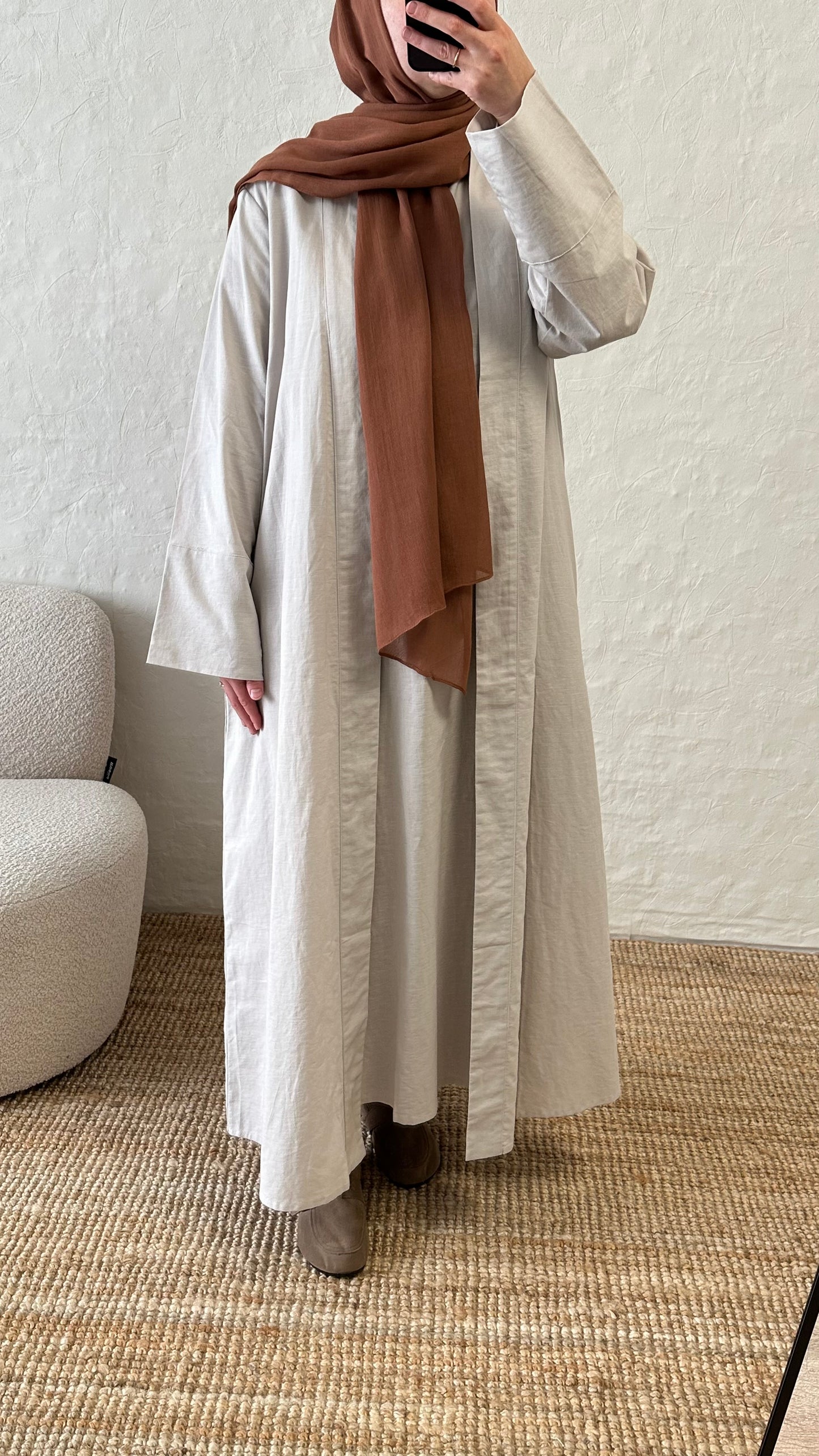 Rumi 2-piece Linen Abaya Set - Stone