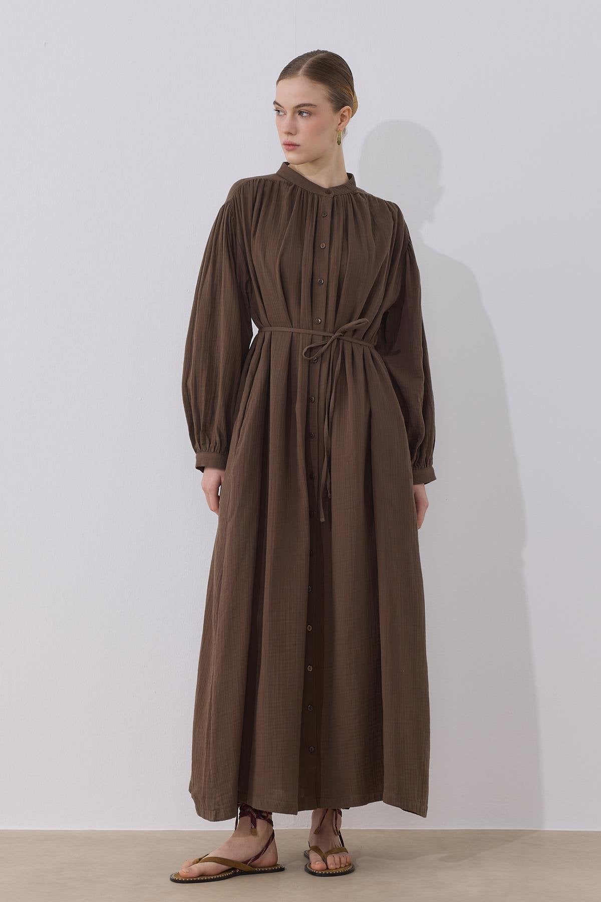 Alma Muslin Dress - Pastel Brown