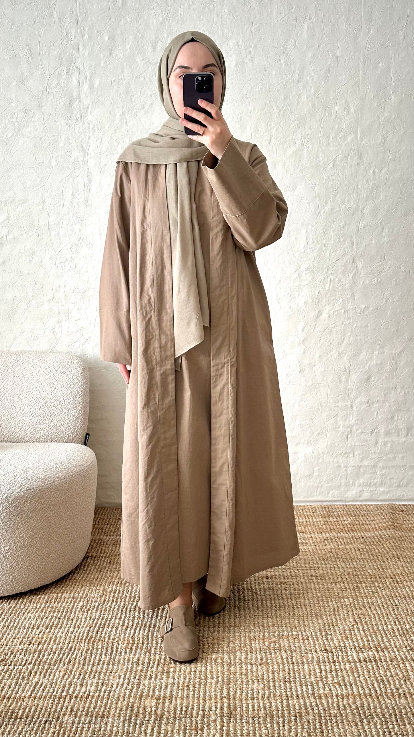 Rumi 2-piece Linen Abaya Set - Light Brown