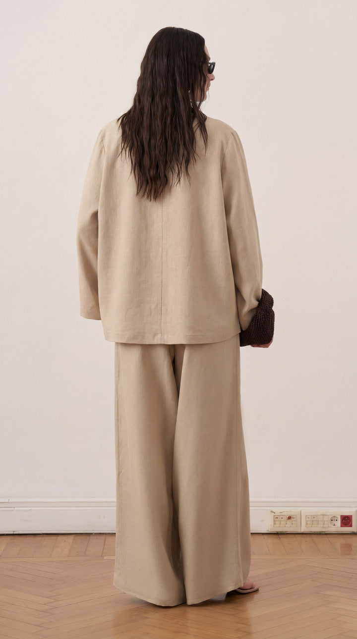 Solmar Belted Linen Blouse - Wheat Beige