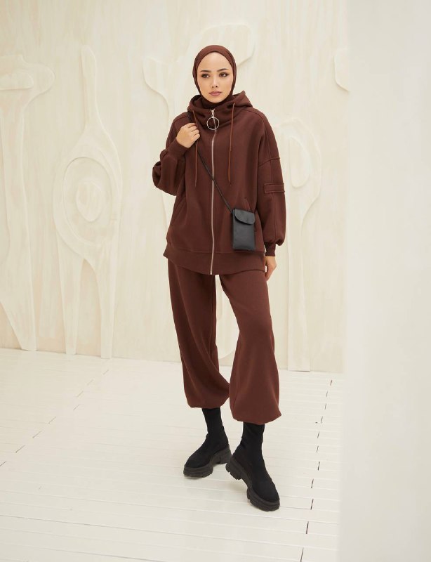 BROWN - THREE THREAD FLEECE ZIP HOODIE & SWEATPANT SET
