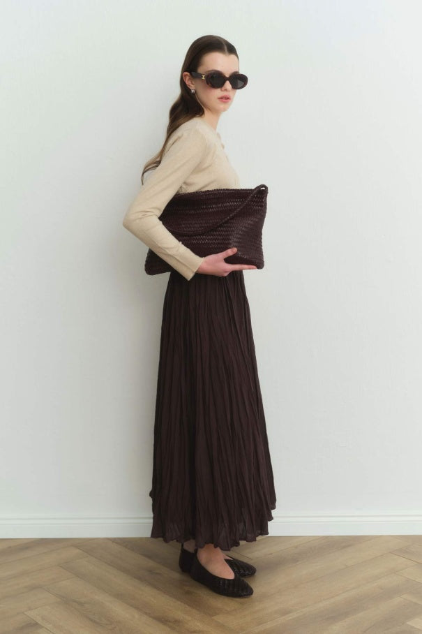Faye - Boho Crash Cotton Voile Skirt & Brown