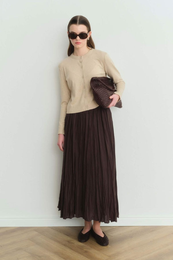 Faye - Boho Crash Cotton Voile Skirt & Brown