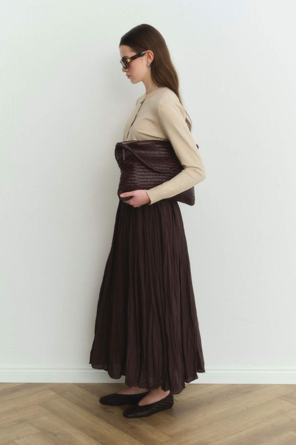 Faye - Boho Crash Cotton Voile Skirt & Brown