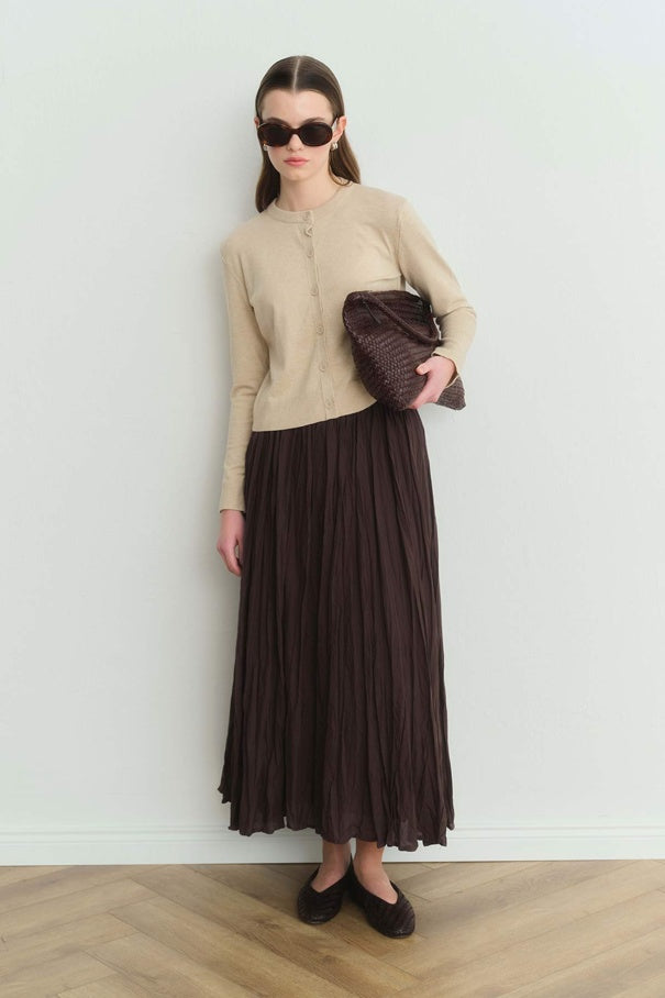 Faye - Boho Crash Cotton Voile Skirt & Brown