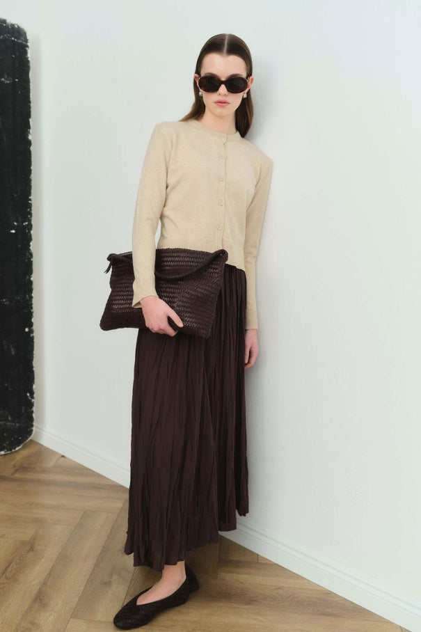 Faye - Boho Crash Cotton Voile Skirt & Brown