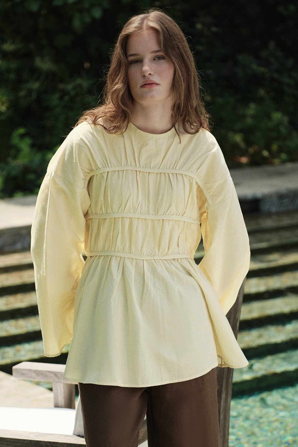 Esme - Gathered Detail Cotton Voile Tunic & Butter Yellow