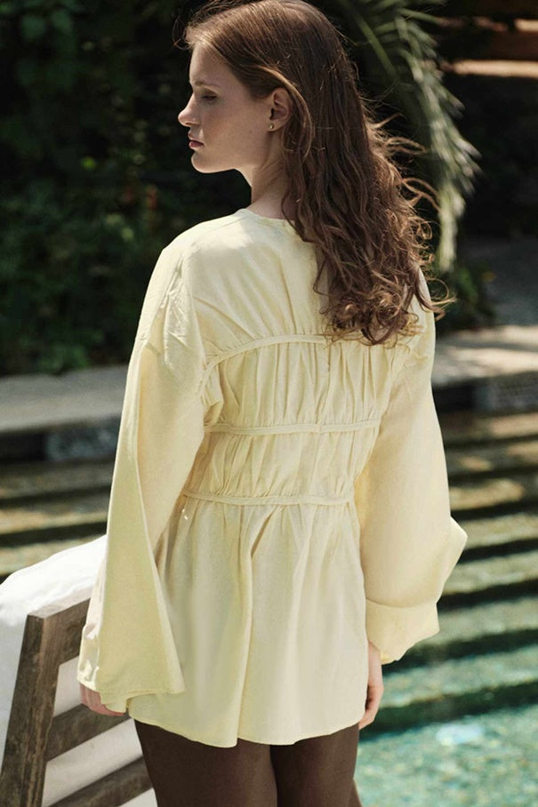 Esme - Gathered Detail Cotton Voile Tunic & Butter Yellow