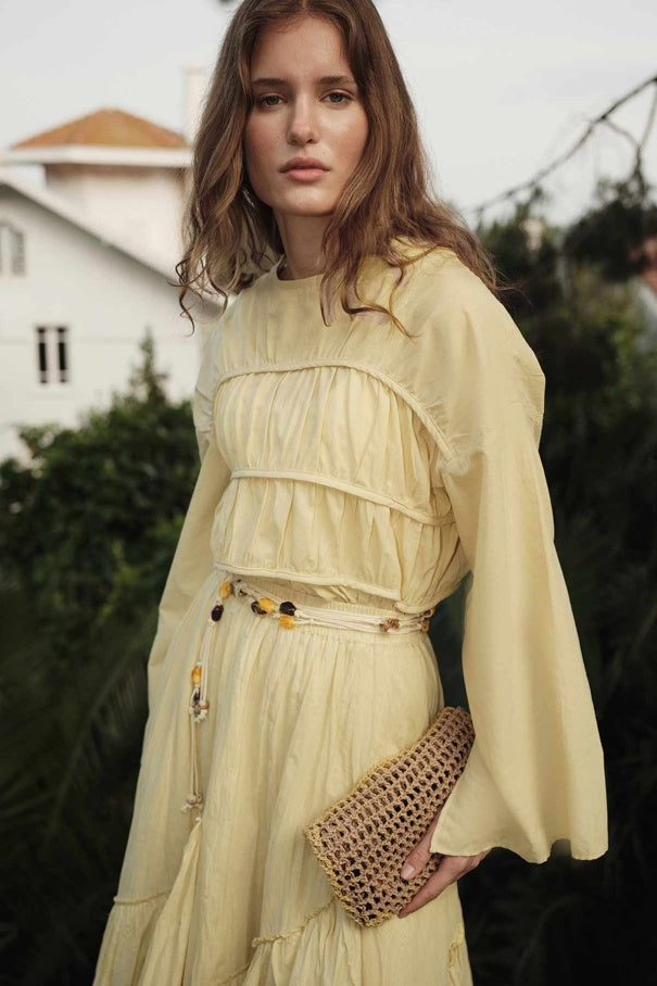Esme - Gathered Detail Cotton Voile Tunic & Butter Yellow