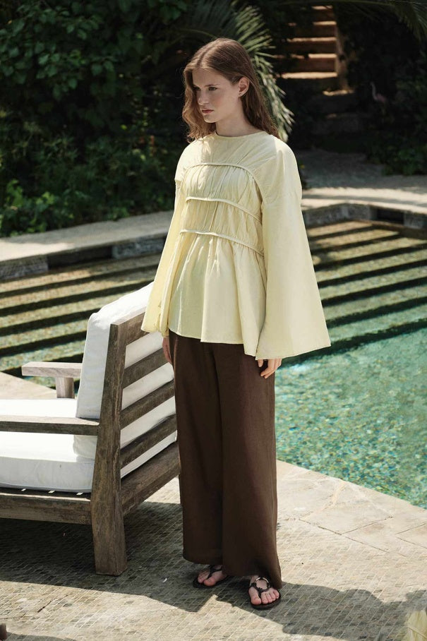 Esme - Gathered Detail Cotton Voile Tunic & Butter Yellow