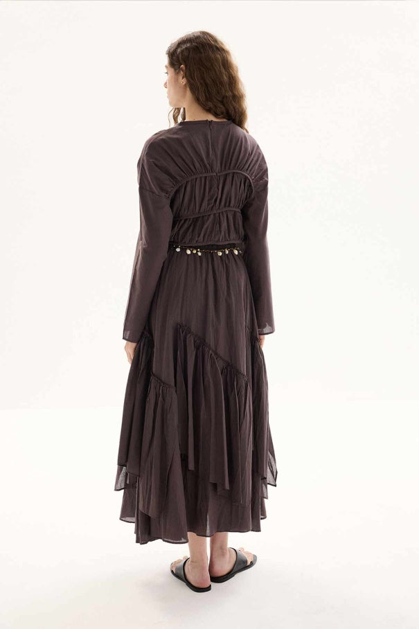 Esme - Gathered Detail Cotton Voile Tunic & Brown