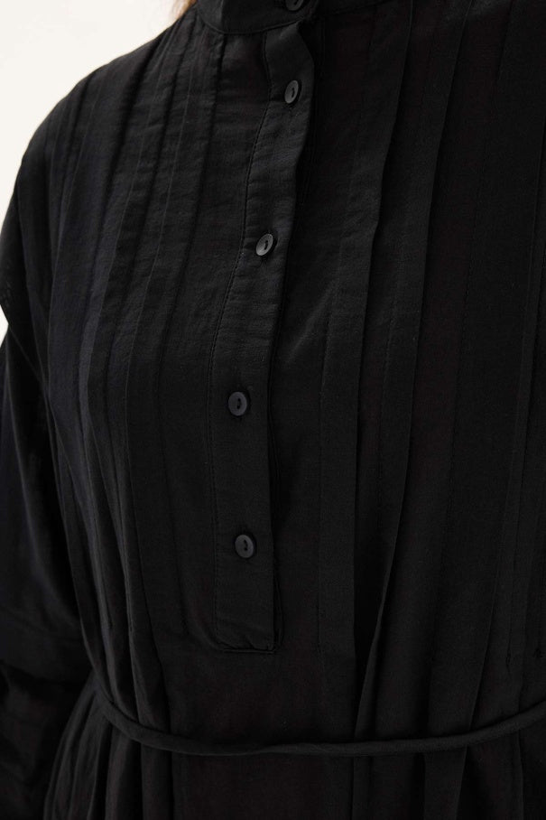 Zara - 100% Cotton Voile Long Dress with Pin-Tuck Details & Black