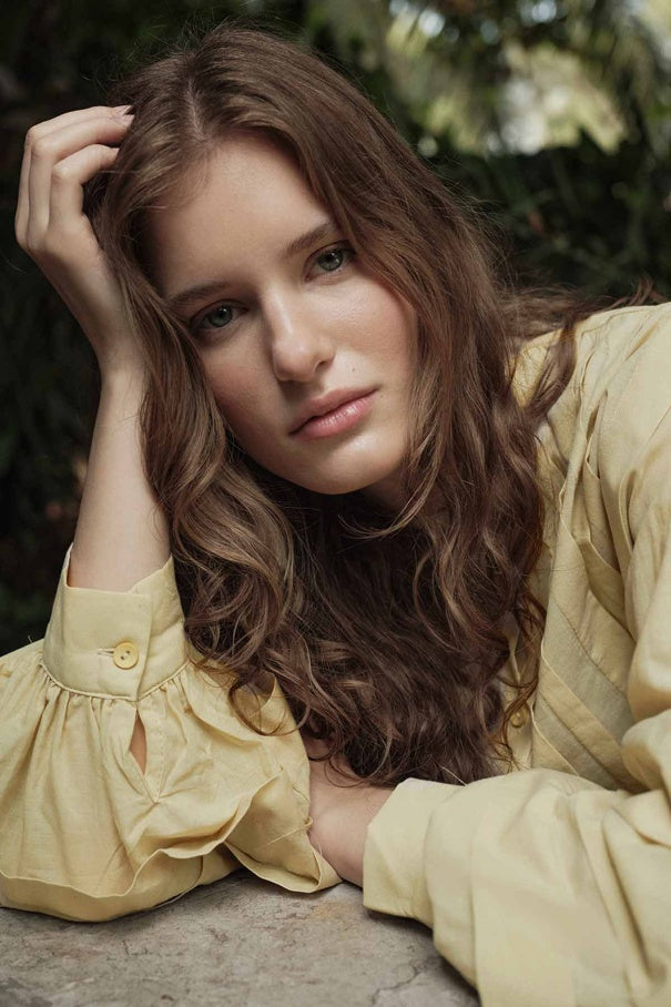 Niva - 100% Cotton Voile Shirt with Pin-Tuck Details & Butter Yellow