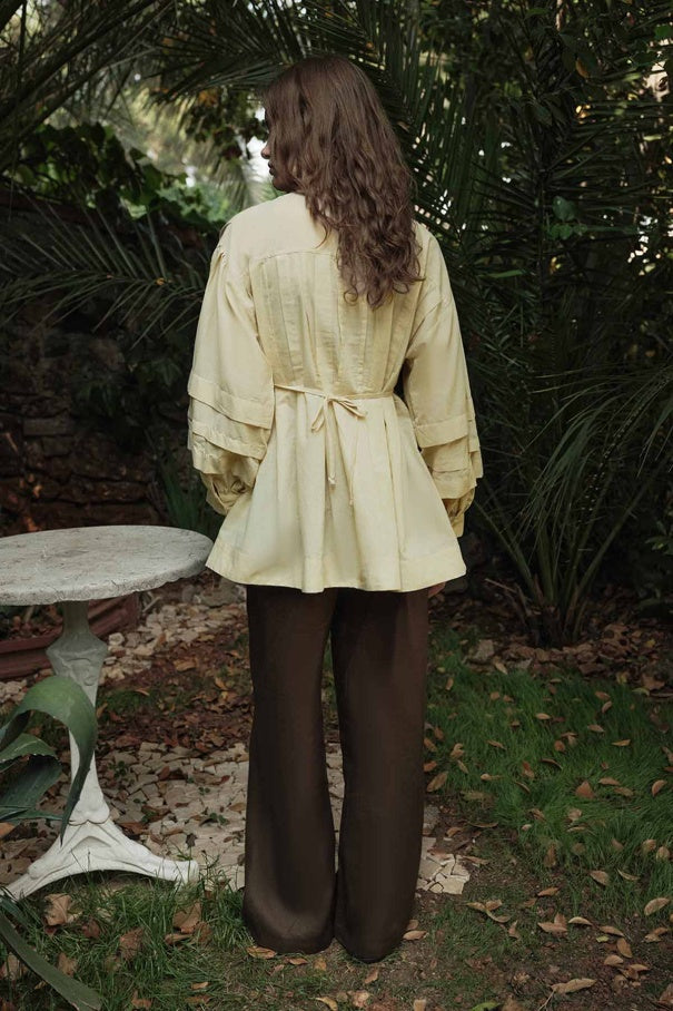 Niva - 100% Cotton Voile Shirt with Pin-Tuck Details & Butter Yellow