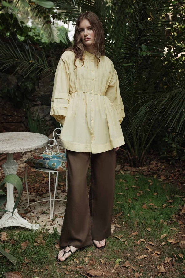 Niva - 100% Cotton Voile Shirt with Pin-Tuck Details & Butter Yellow