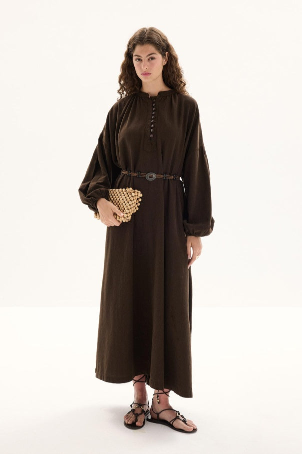 Sofi - Breathable 100% Cotton Oversized Dress & Deep Brown