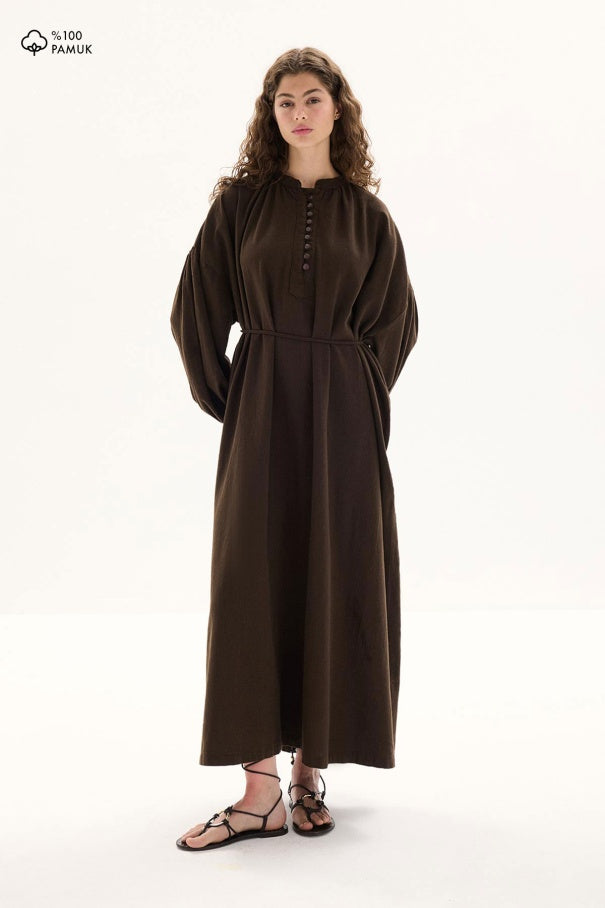 Sofi - Breathable 100% Cotton Oversized Dress & Deep Brown