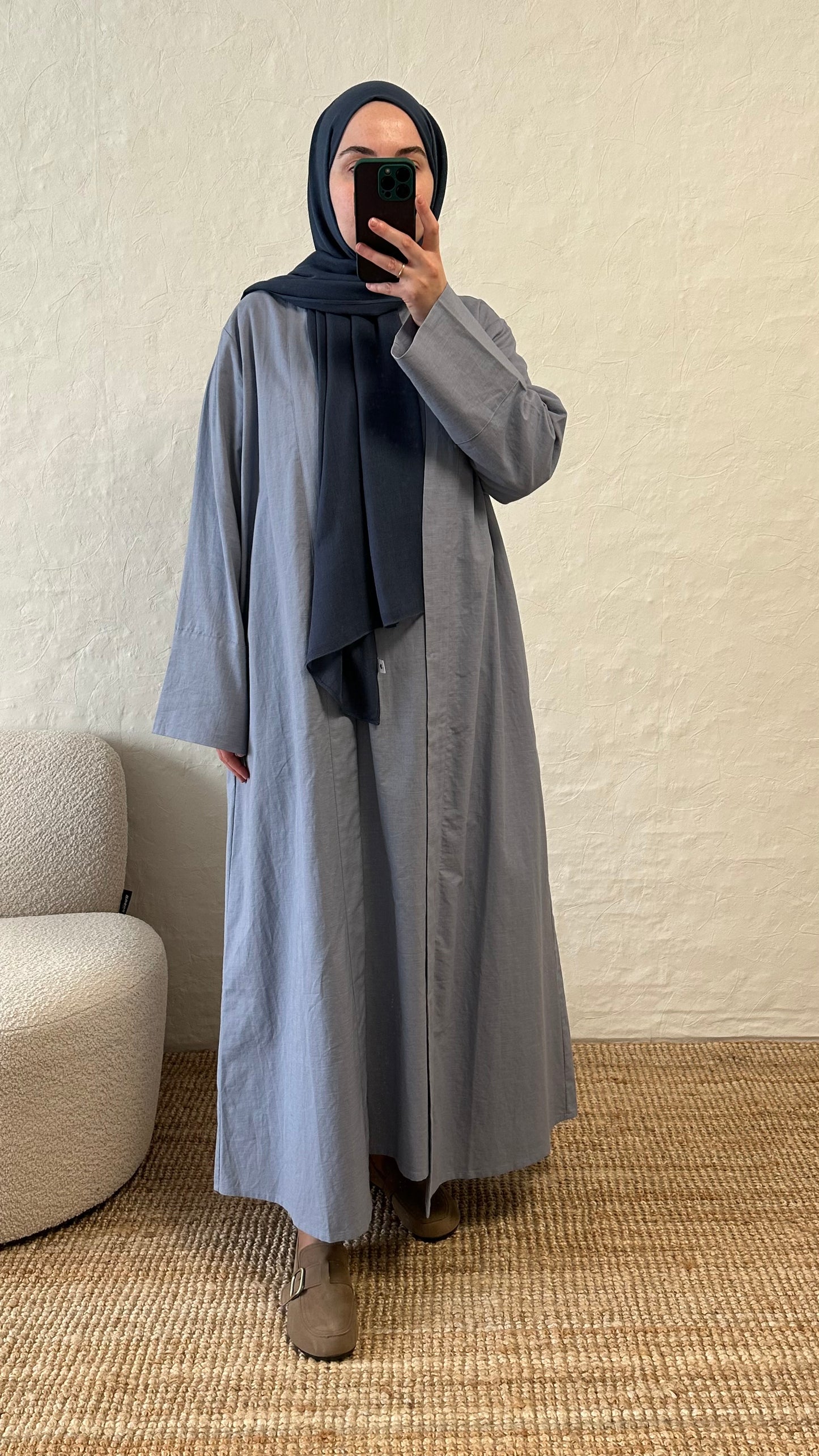 Ensemble abaya en lin 2 pièces Rumi - Bleu gris