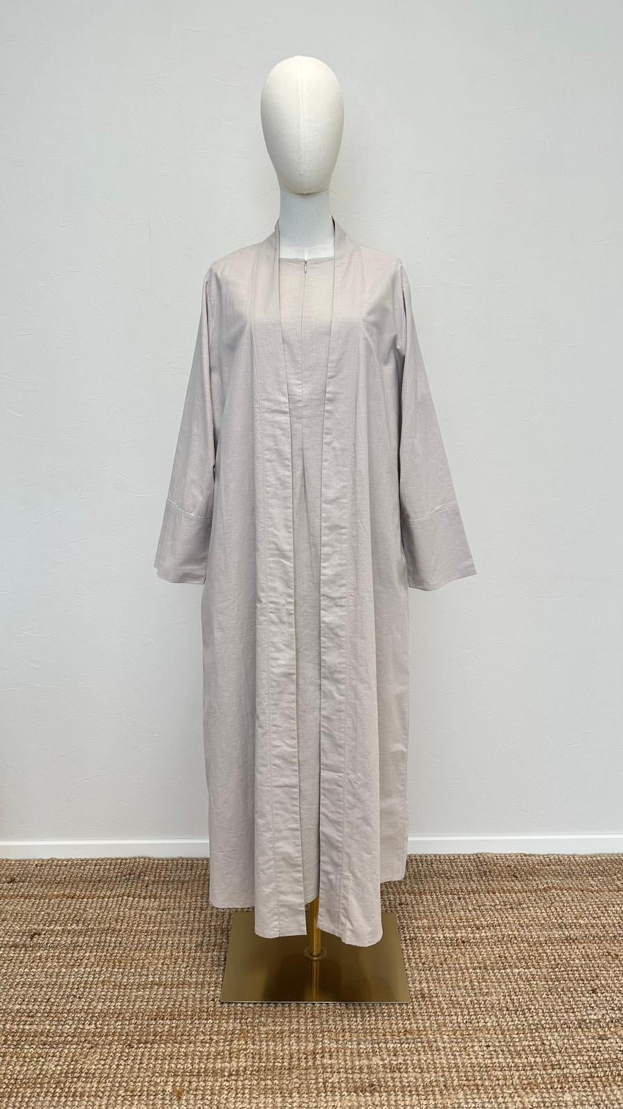 Rumi 2-piece Linen Abaya Set - Stone