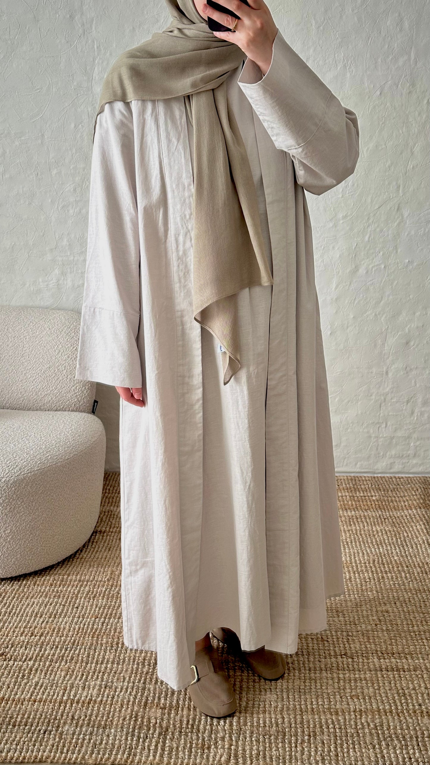 Rumi 2-piece Linen Abaya Set - Stone