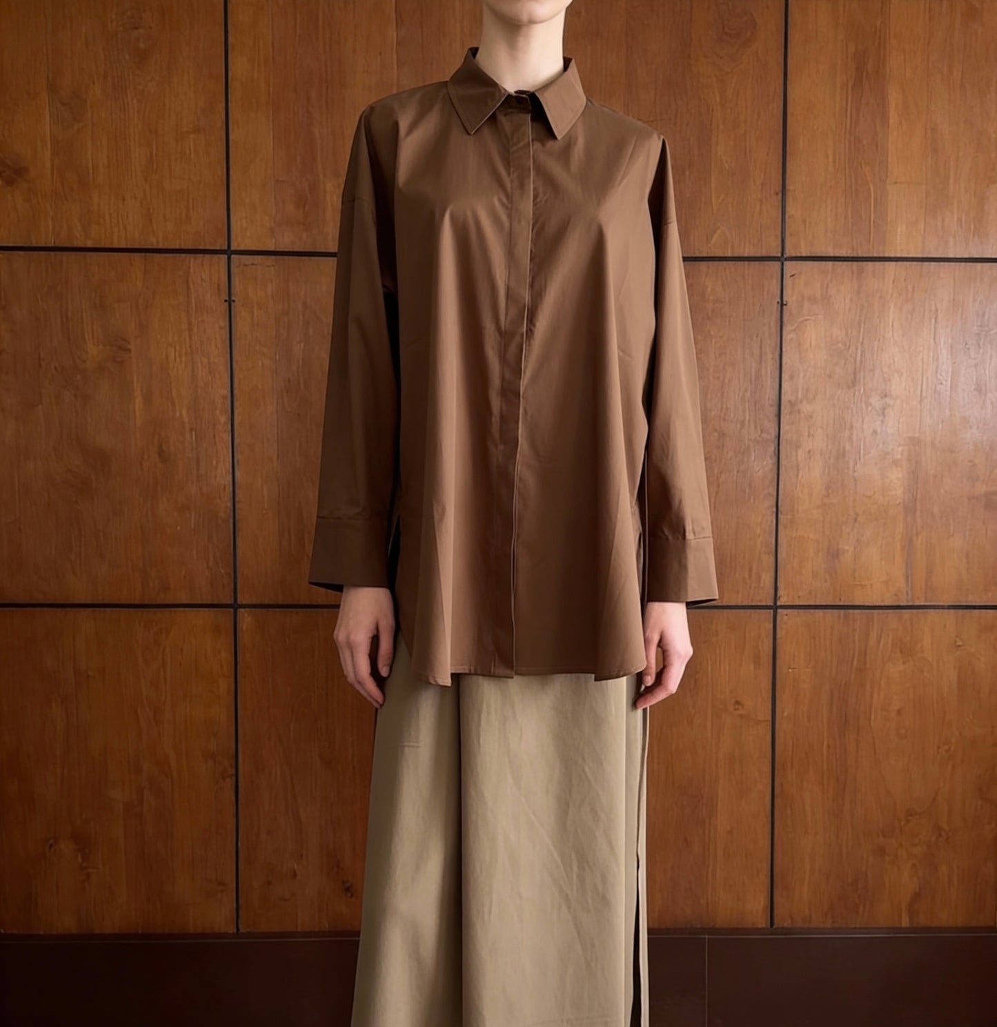 Nora Poplin Cotton Shirt - Brown