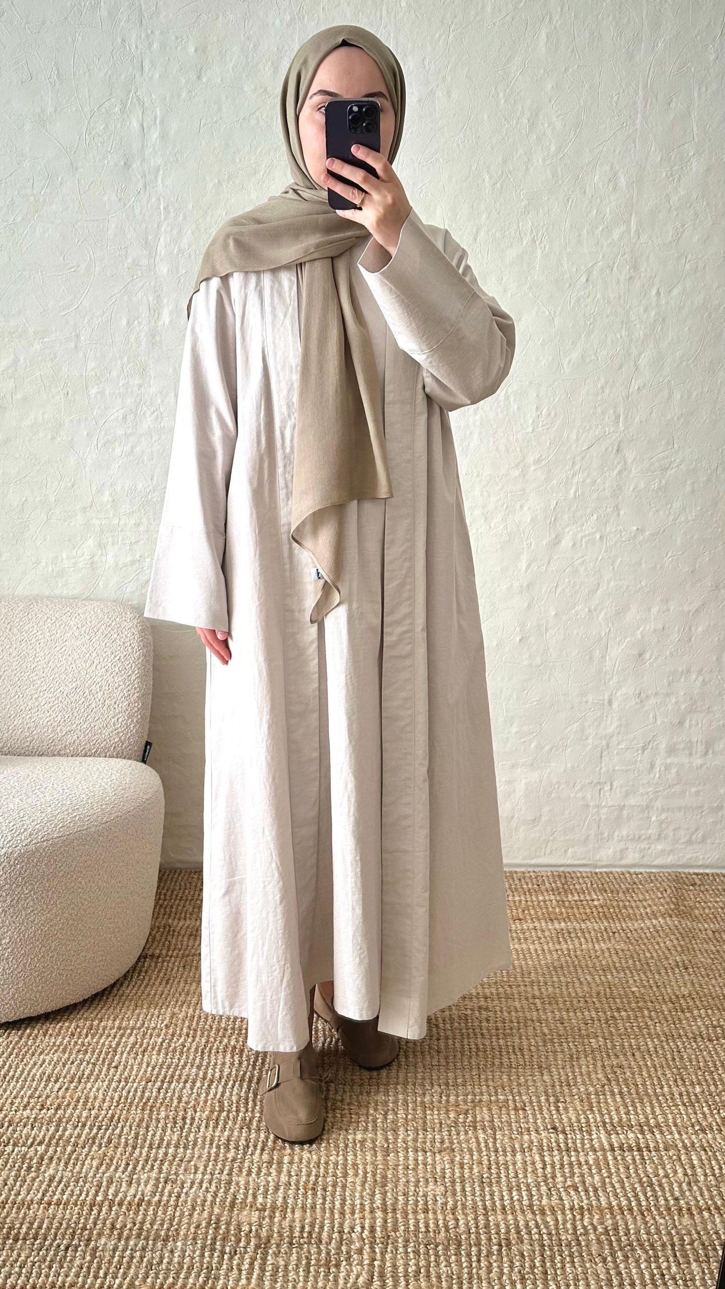 Rumi 2-piece Linen Abaya Set - Stone