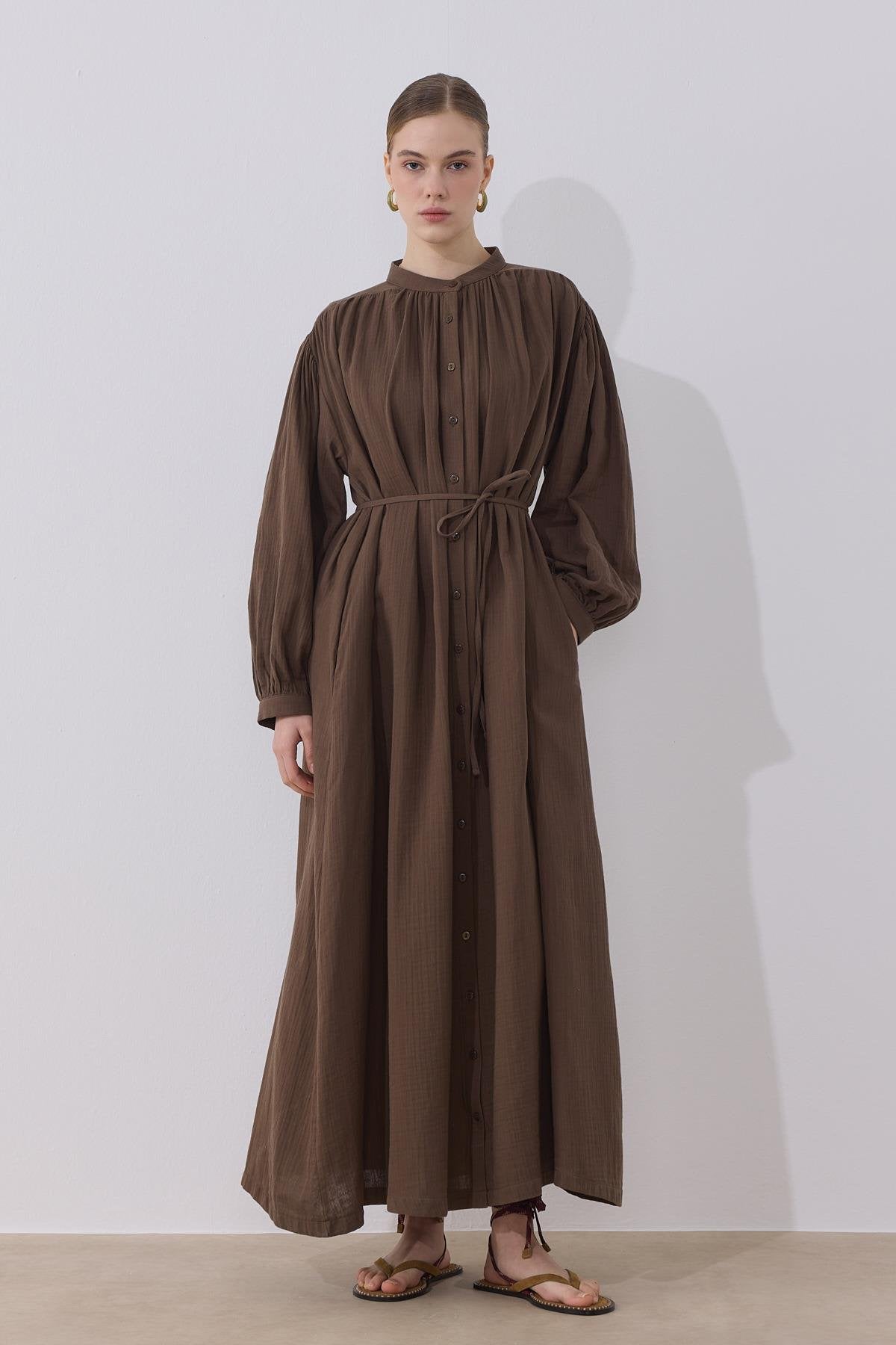 Alma Muslin Dress - Pastel Brown