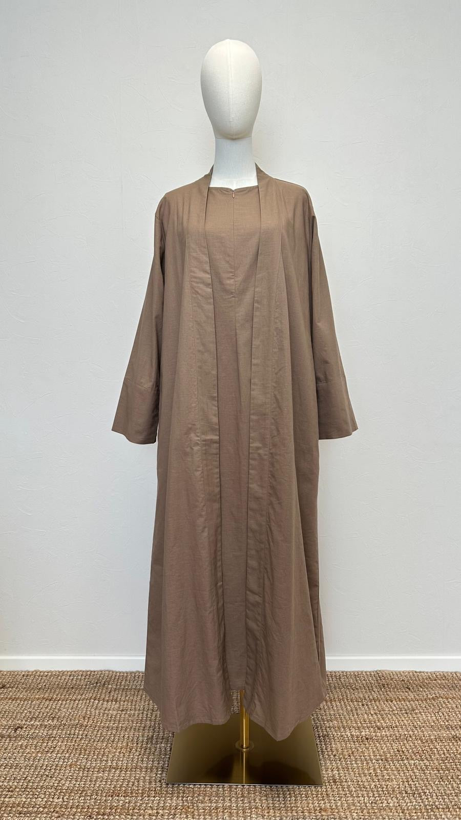 Rumi 2-piece Linen Abaya Set - Light Brown