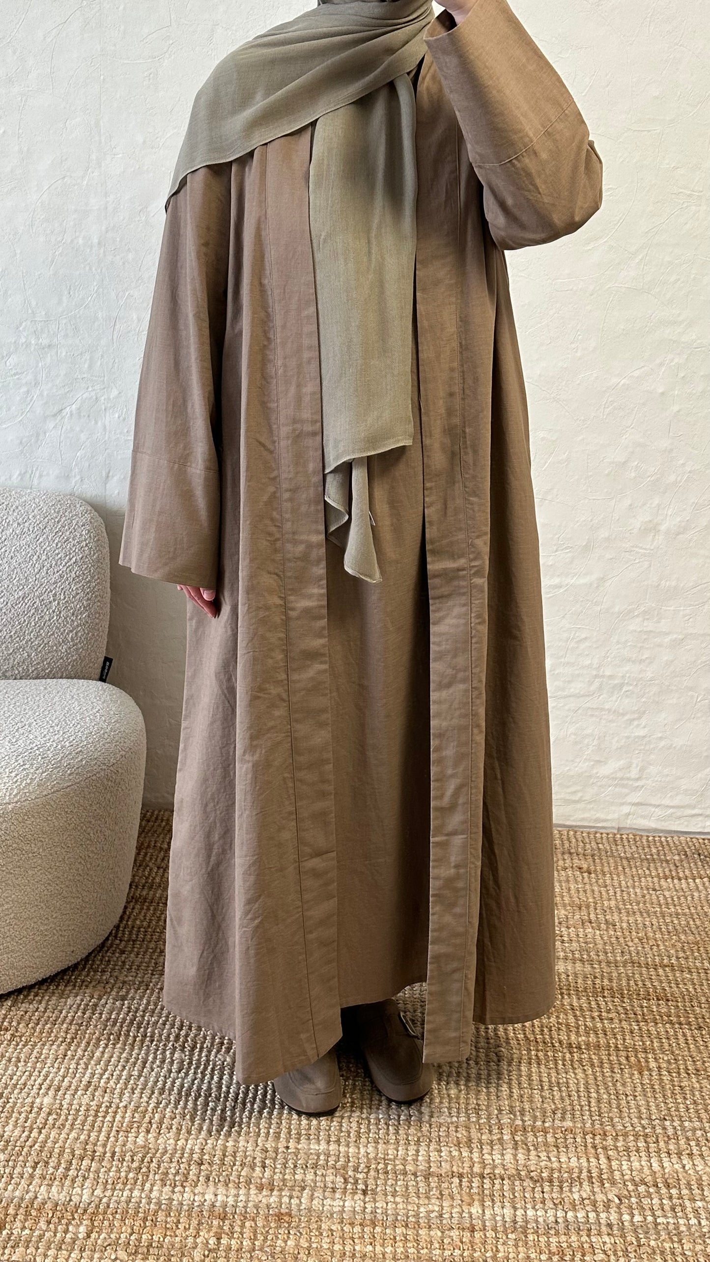 Rumi 2-piece Linen Abaya Set - Light Brown