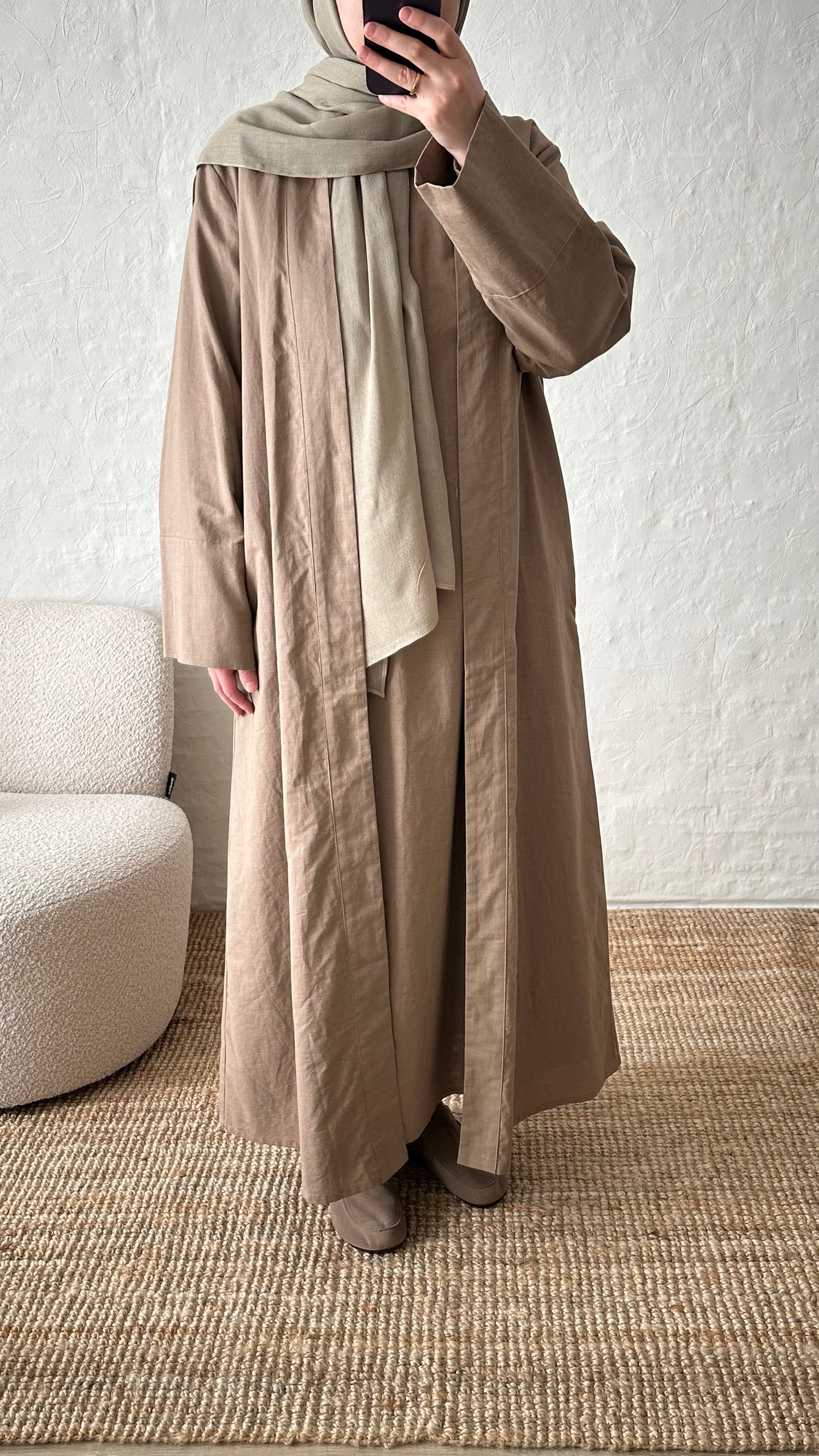 Rumi 2-piece Linen Abaya Set - Light Brown