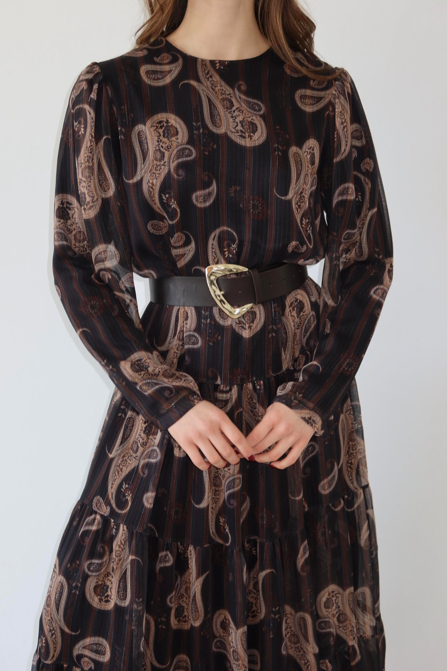 Zahara Ethnic Chiffon Dress - Brown