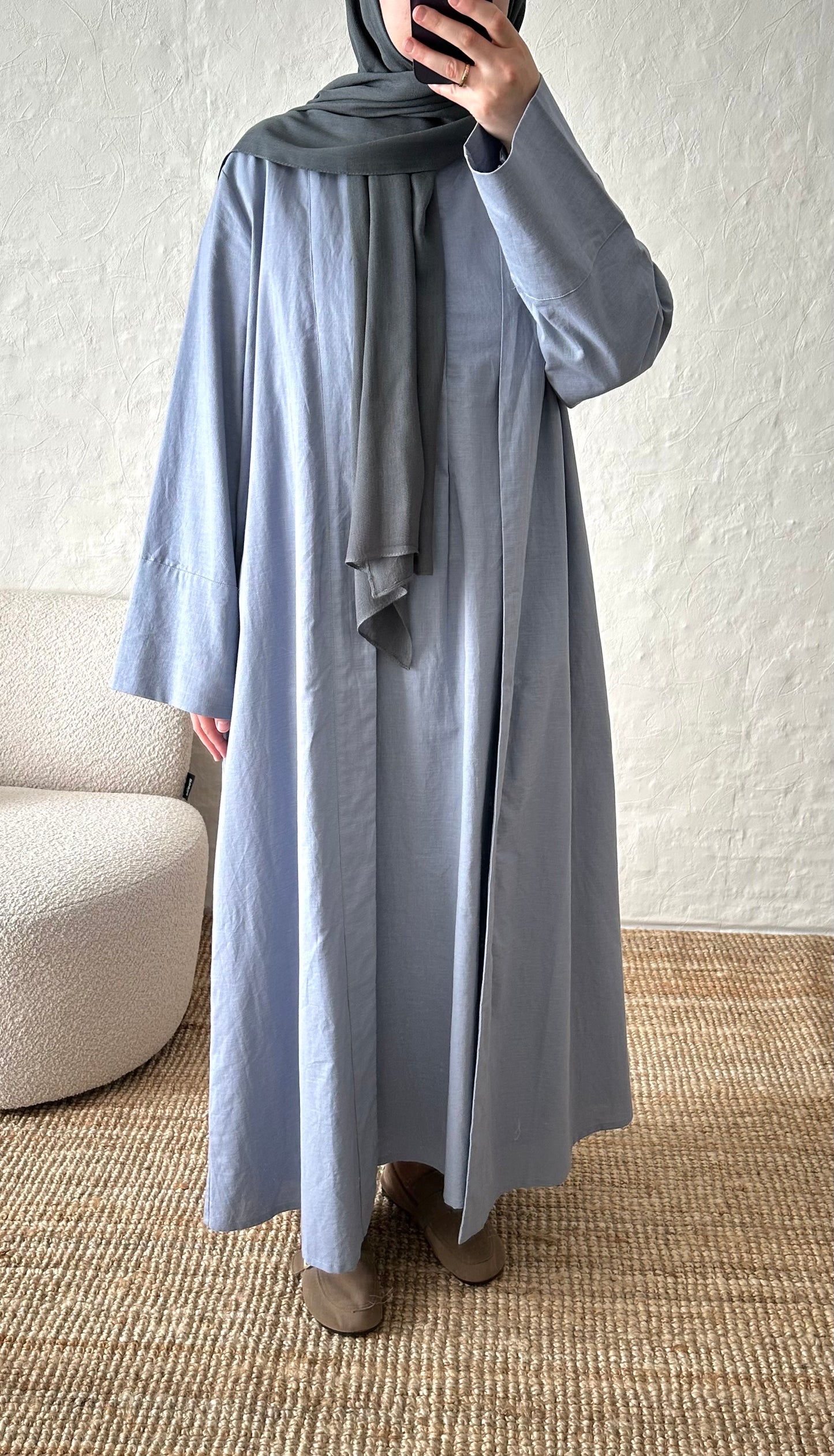 Rumi 2-piece Linen Abaya Set - Blue Gray
