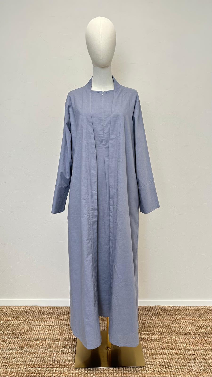 Ensemble abaya en lin 2 pièces Rumi - Bleu gris