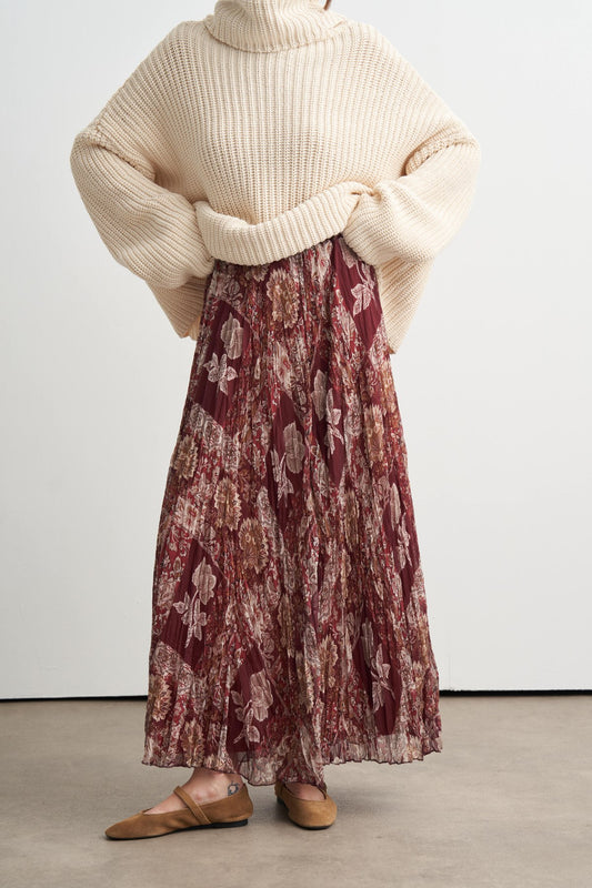Ventura Patterned Chiffon Crush Skirt - Maroon