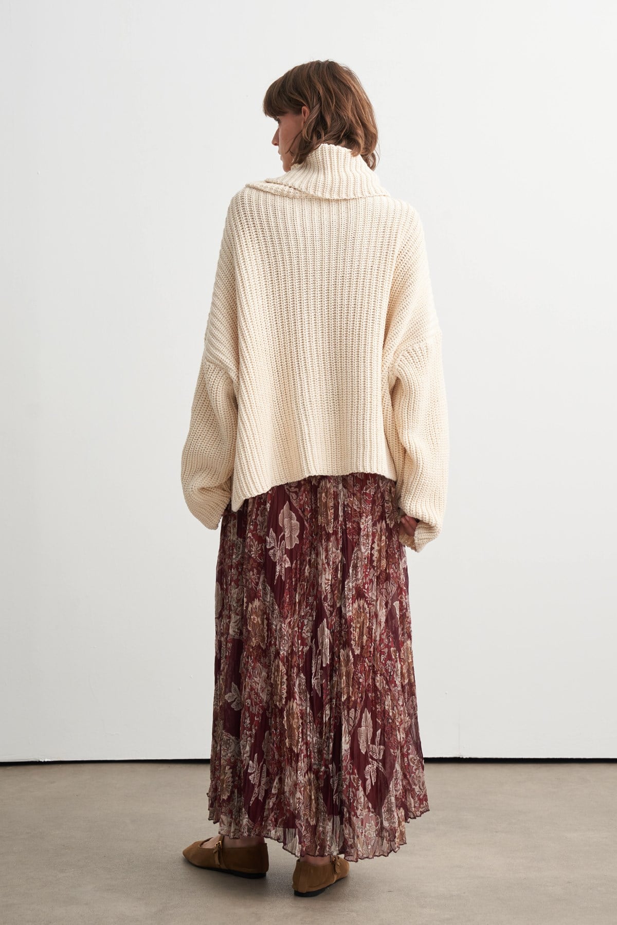 Ventura Patterned Chiffon Crush Skirt - Maroon