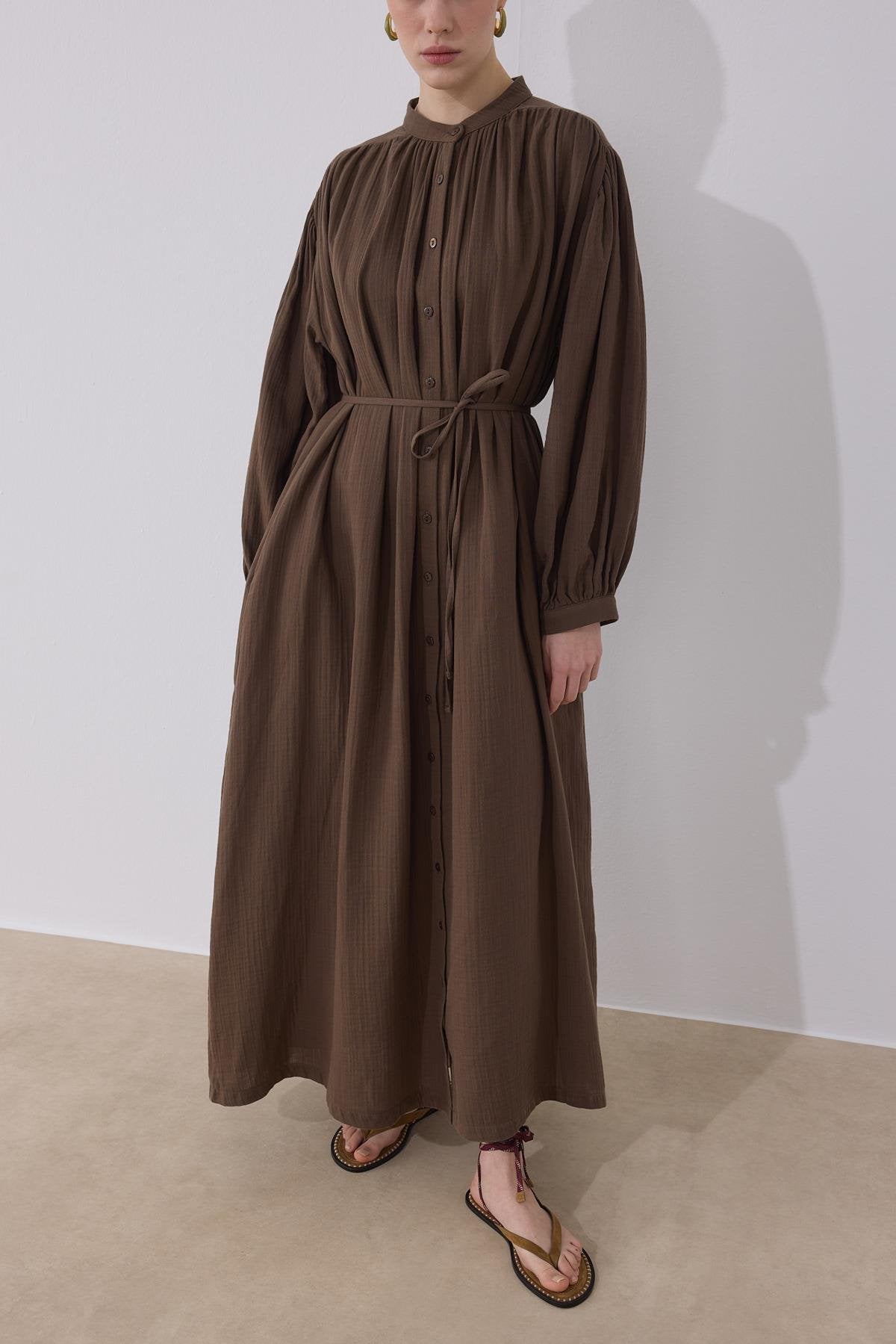 Alma Muslin Dress - Pastel Brown