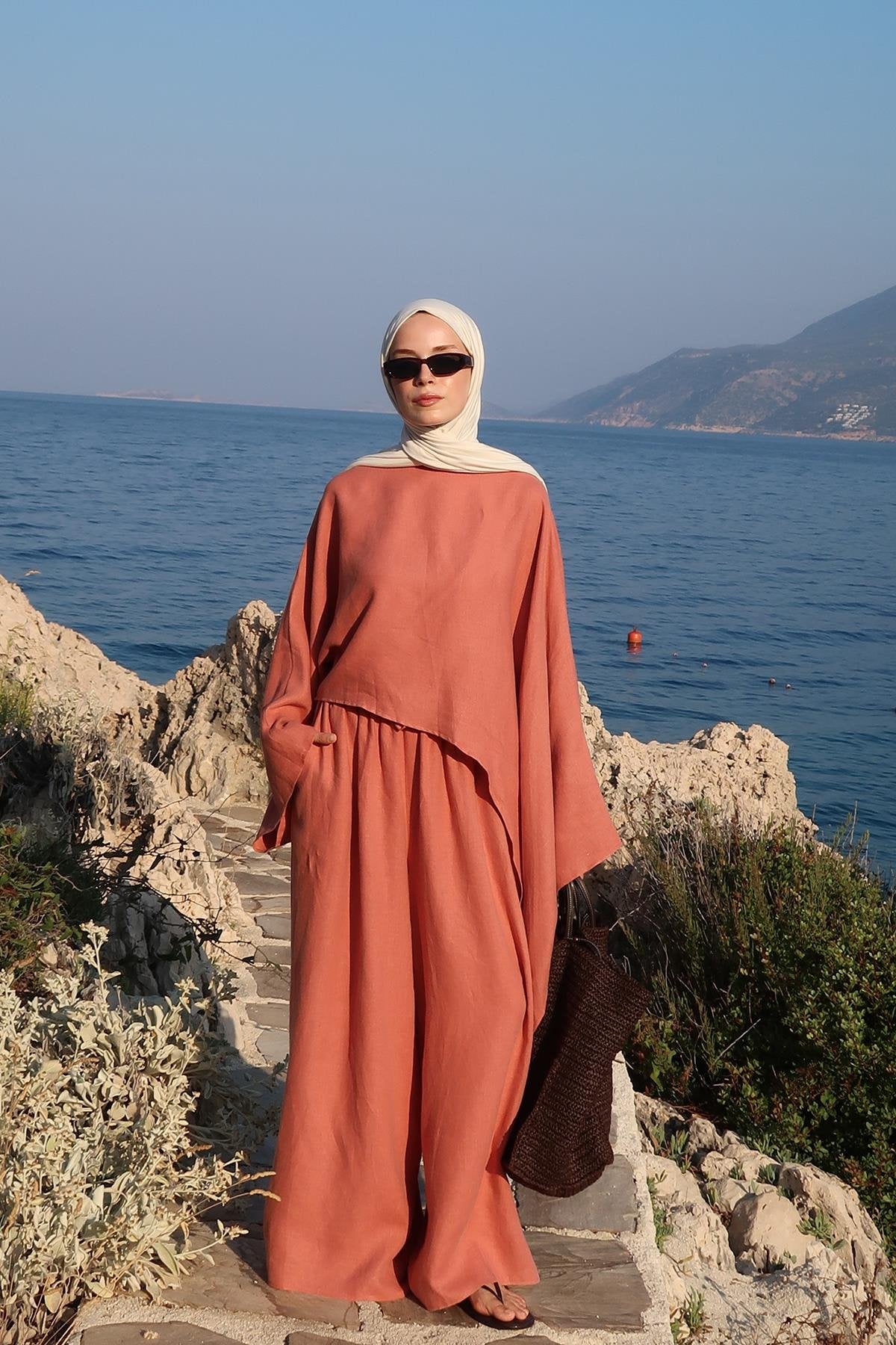 Siena Top – 100% Linen Blouse in Terracotta | Flowy Cut, Wide Sleeves