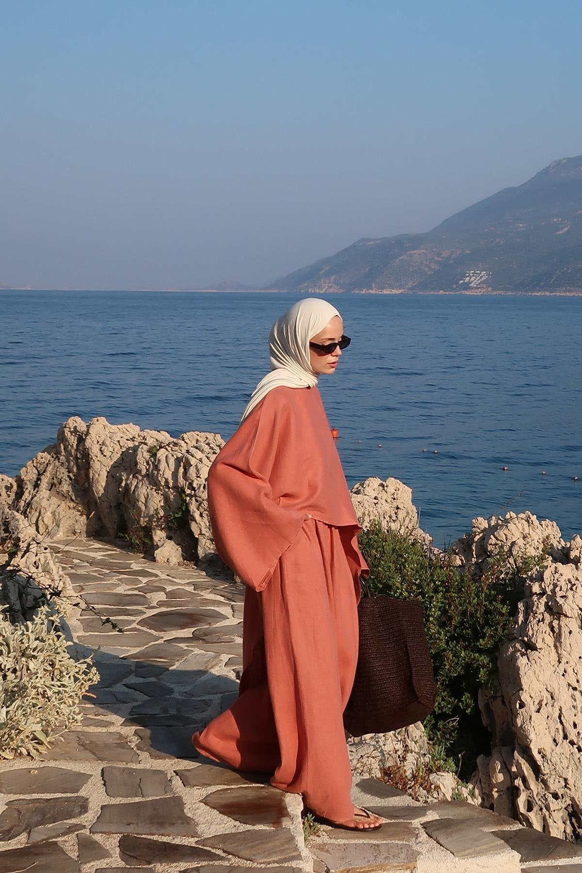 Siena Top – 100% Linen Blouse in Terracotta | Flowy Cut, Wide Sleeves