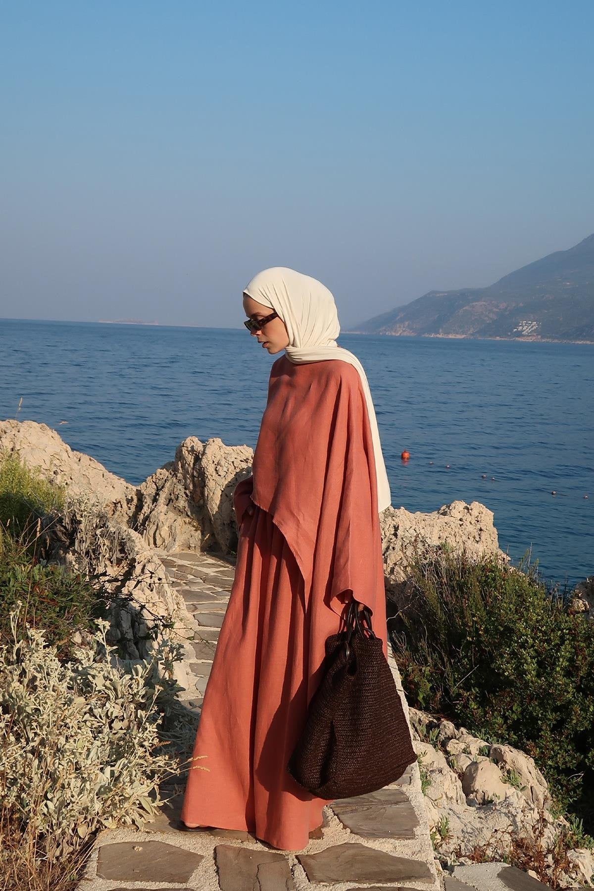 Siena Top – 100% Linen Blouse in Terracotta | Flowy Cut, Wide Sleeves