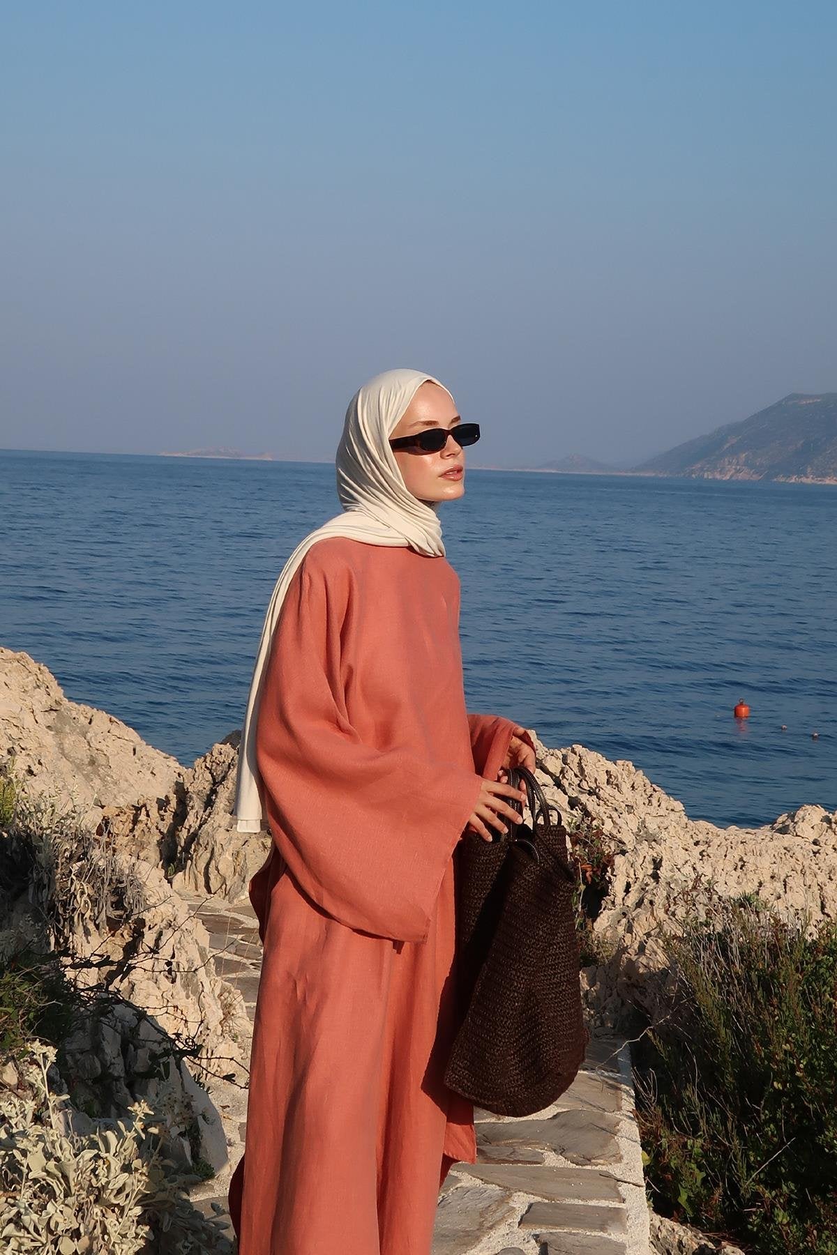 Siena Top – 100% Linen Blouse in Terracotta | Flowy Cut, Wide Sleeves