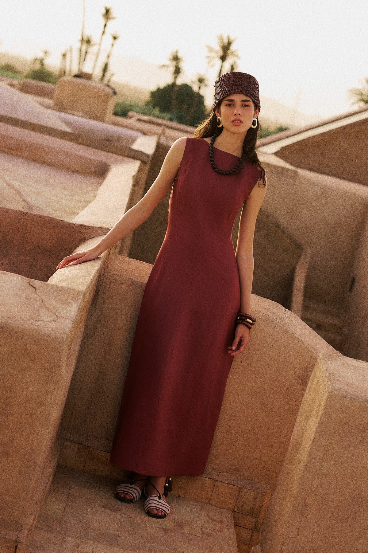 textured brown dress Linen formal brown satin dress Palm Beach Island Engagement BFCMEXCLUSION Size medium measures 59.5 Color:Marsala