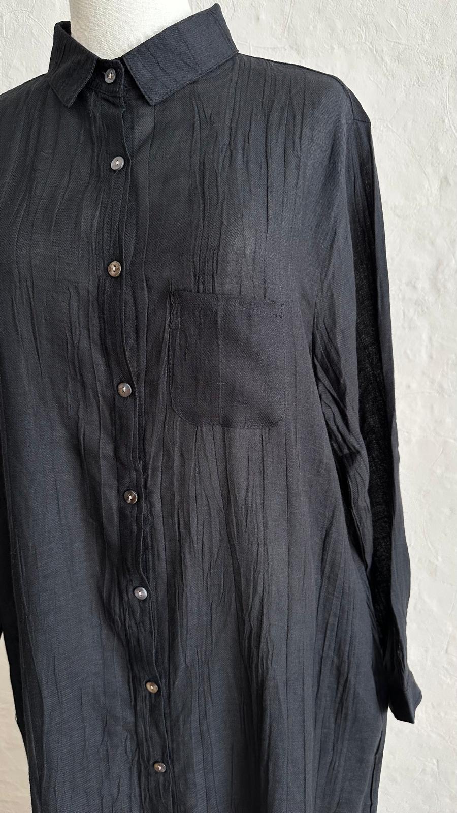 Asia Linen Dress - Black