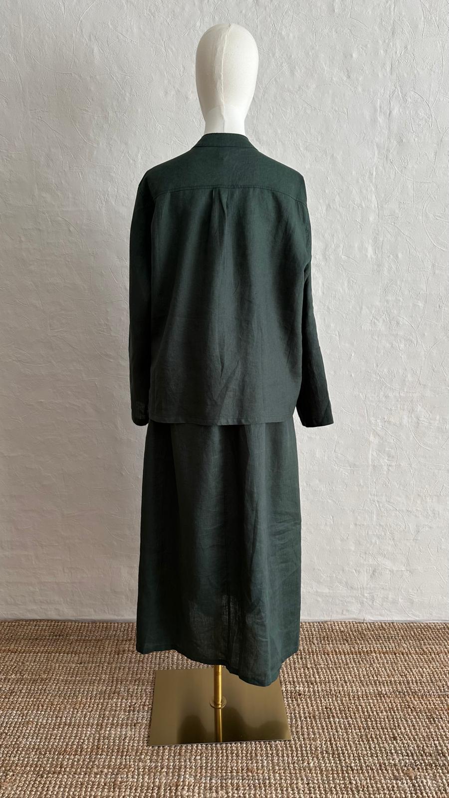 100% Linen 2-Pieces Top & Skirt Set - Grass Green