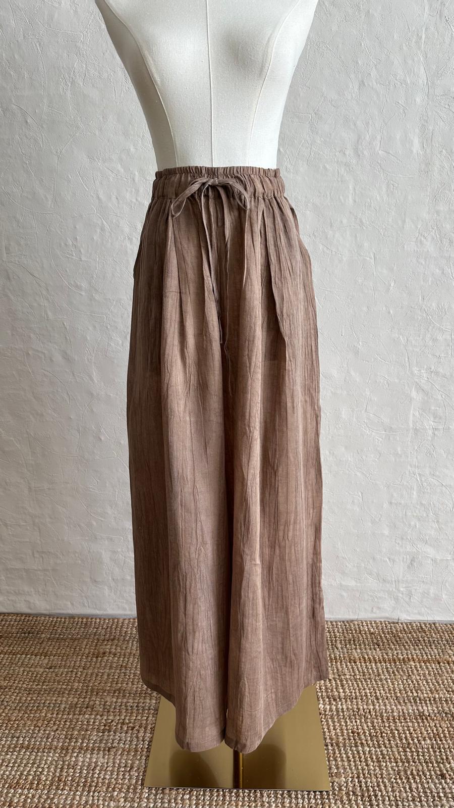 Lino Linen 2-piece Trousers-Shirt Set - Desert Brown