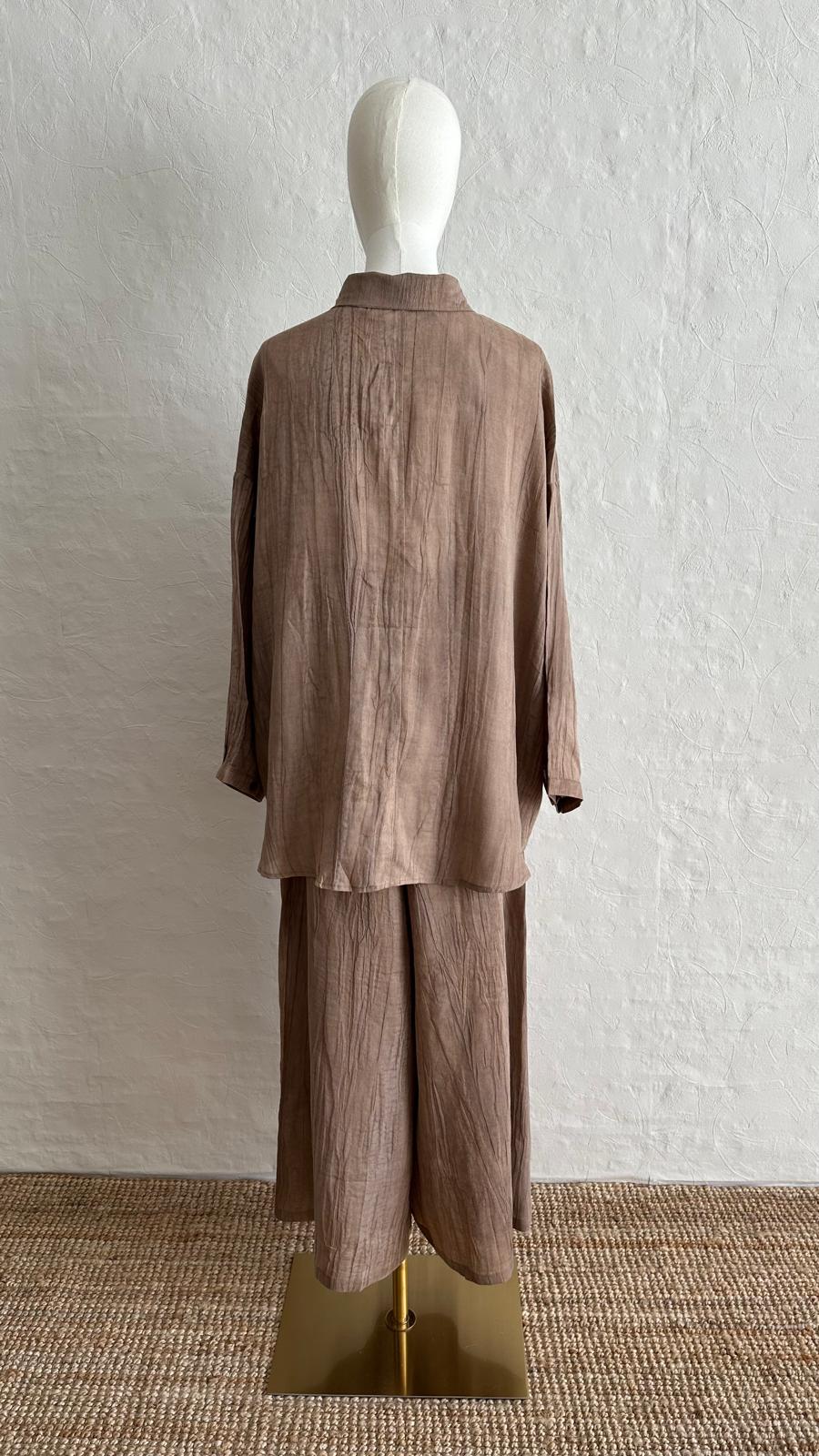 Lino Linen 2-piece Trousers-Shirt Set - Desert Brown
